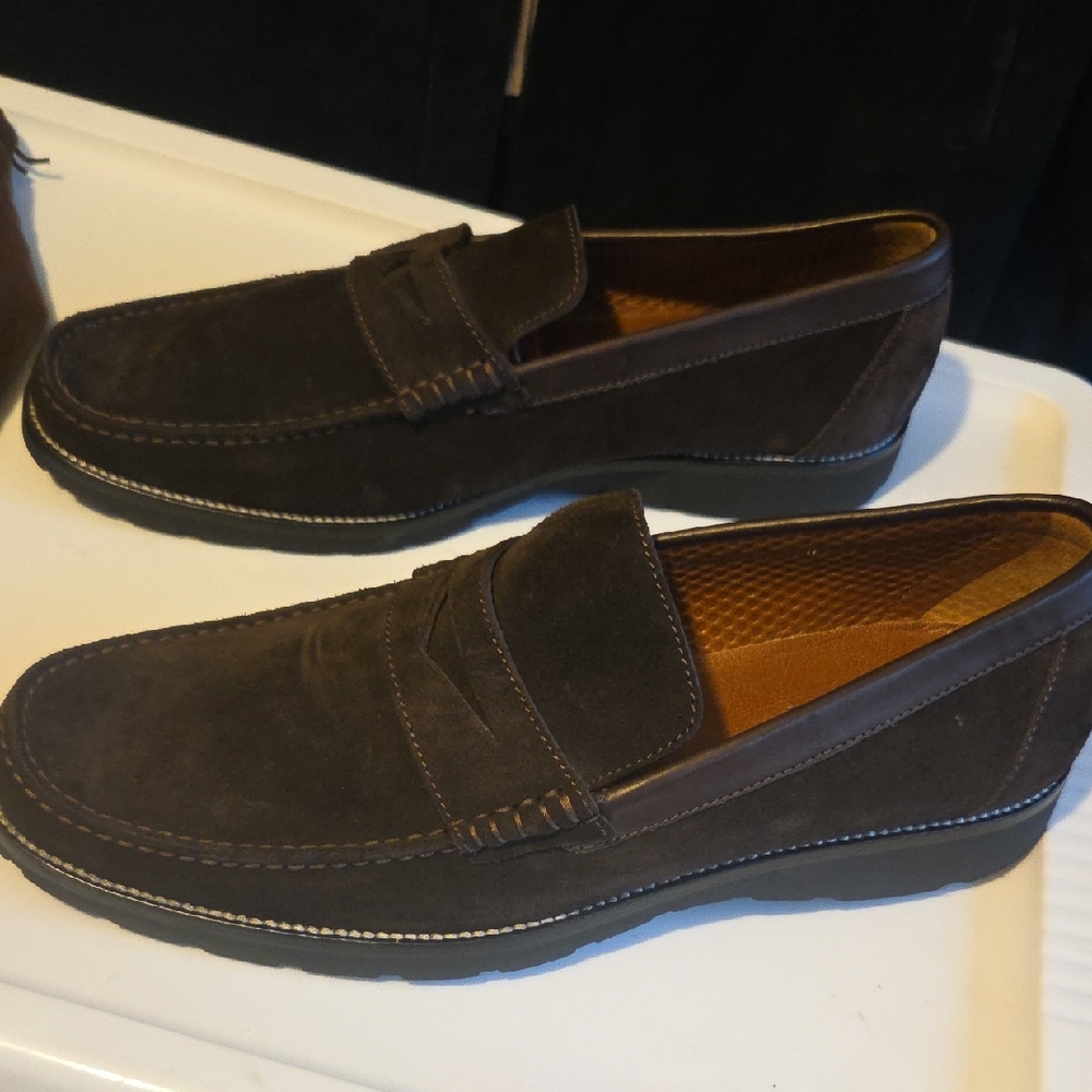 Italian Leather A. Testoni Classic Men's Brown Suede Penny Loafers